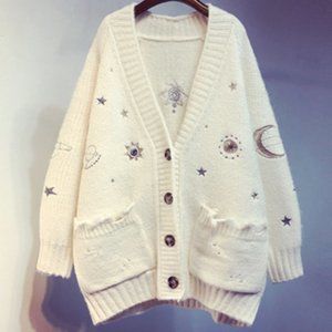 Loose mid length autumn and winter cardigan